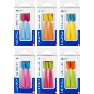 Curaprox Travel set stejnobarevný mix náhradních hlavic 2 tvrdo st 5460, barva vínová , štětinky zelenéé